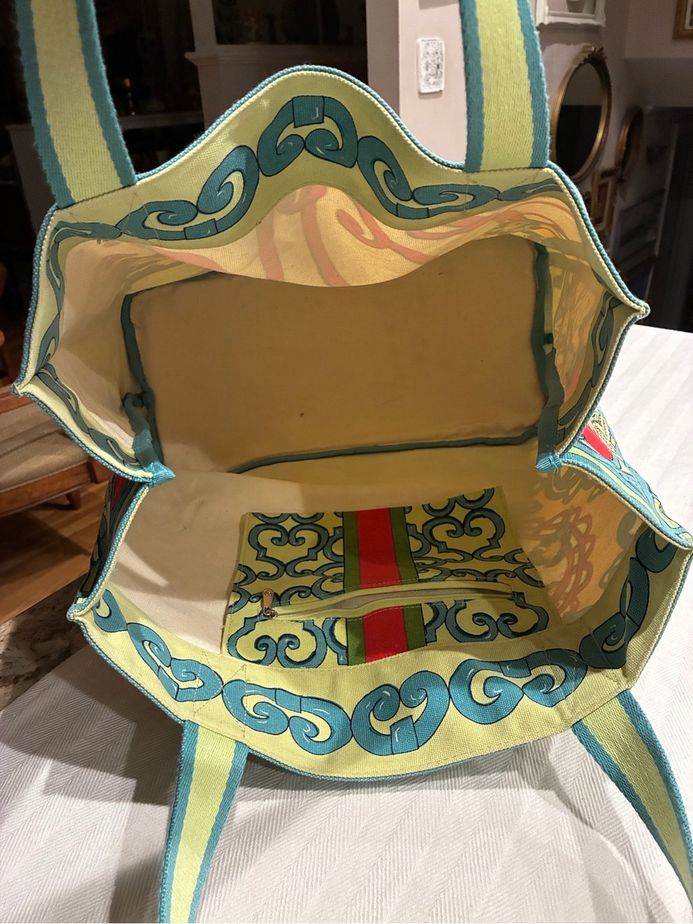 Brighton Canvas Heart Print Tote Bag - Yellow & Turquoise - Picture 9 of 9
